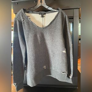 Romeo Juliet Couture Grey Distressed Knit Terry Pullover Sweatshirt SM Women NWT